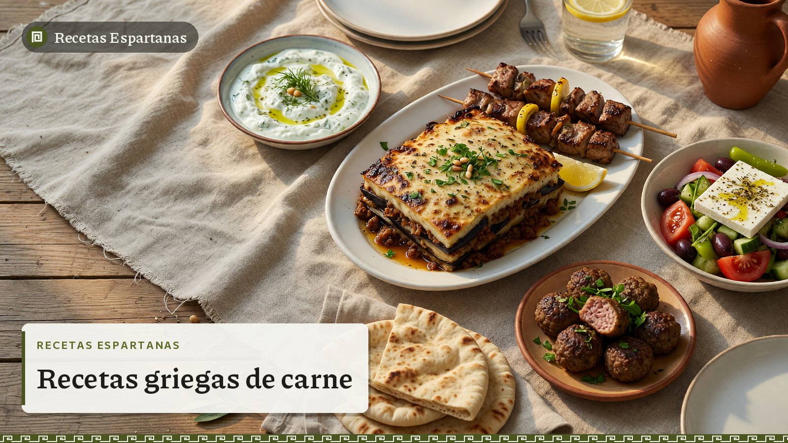 Mesa con platos griegos de carne, imagen de Recetas griegas de carne de Recetas Espartanas